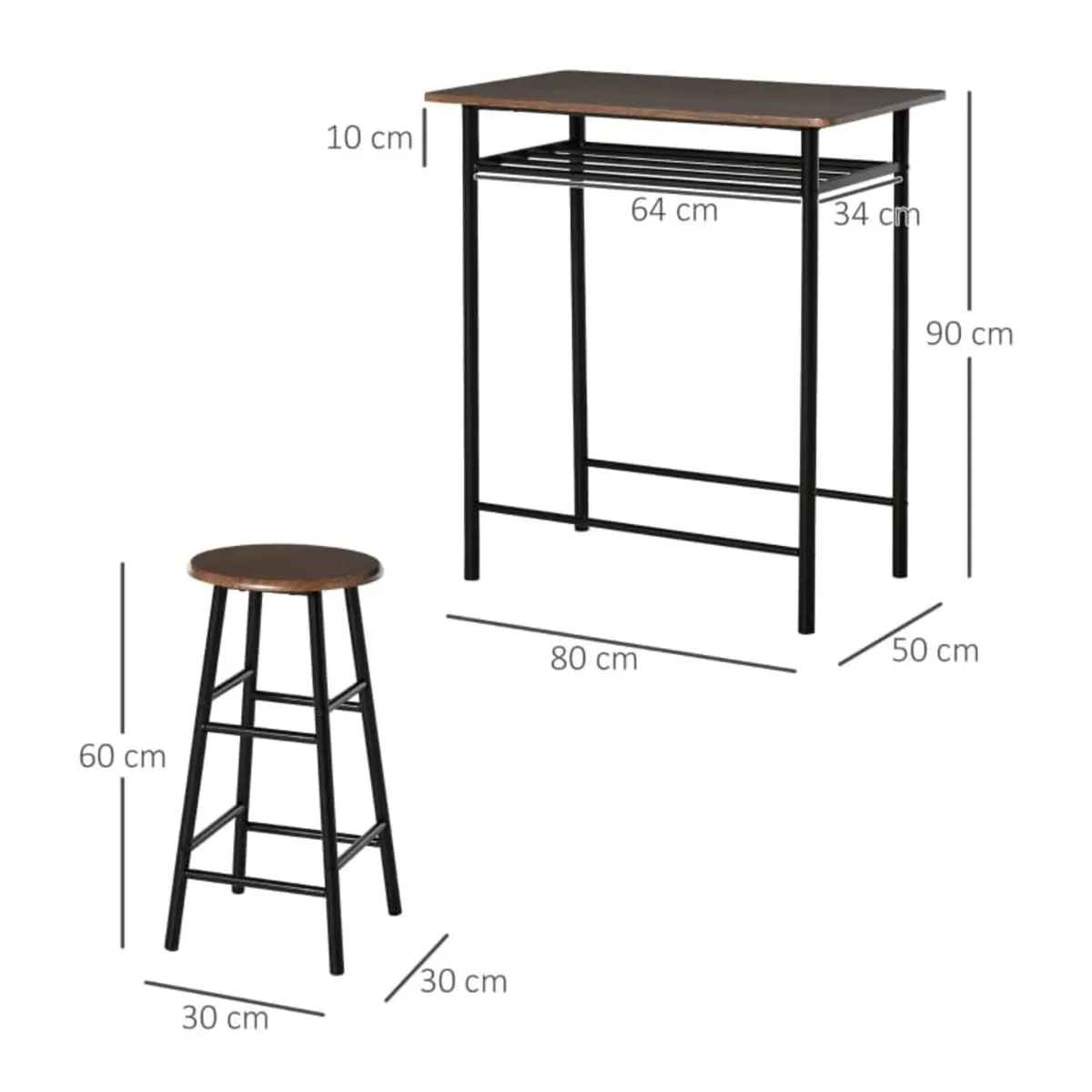 Bar Table Set, Bar Table and Stools Set, Footrest - Image 3
