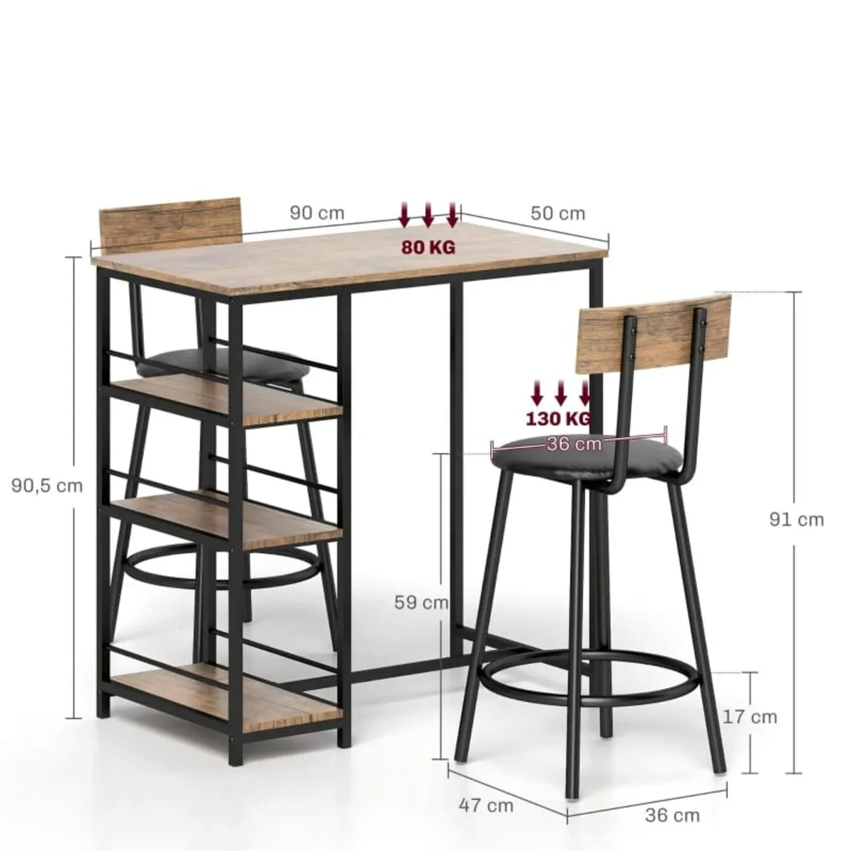 3-piece dining set with bar table and 2 chairs, sm - Image 3