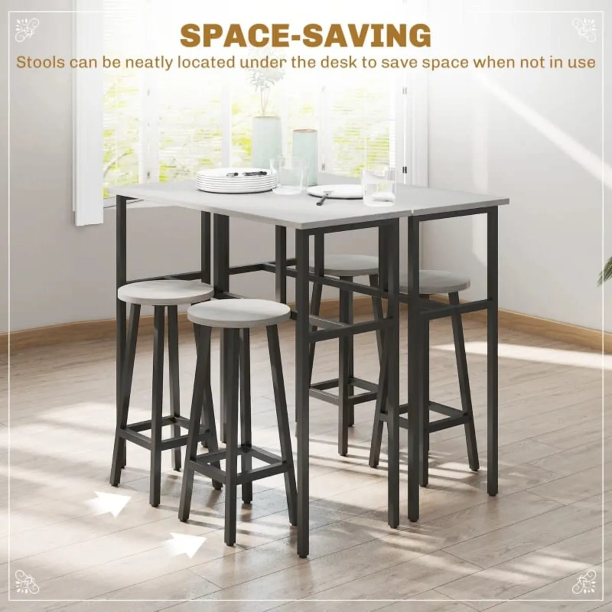 6-Piece Bar Table Set, 2 Breakfast Tables with 4 S - Image 4