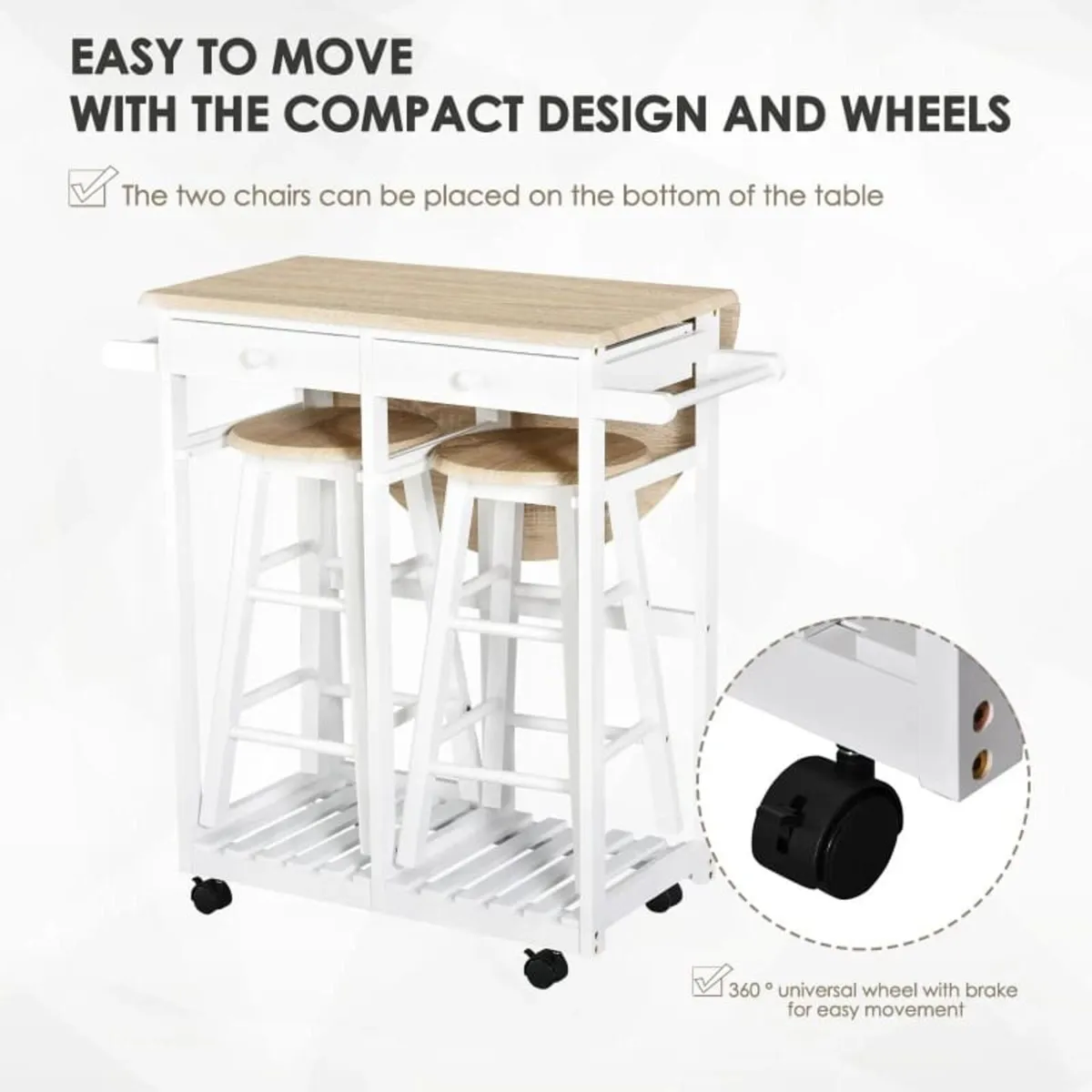 Foldable Kitchen Trolley Island Set with Casters 2 - Image 3