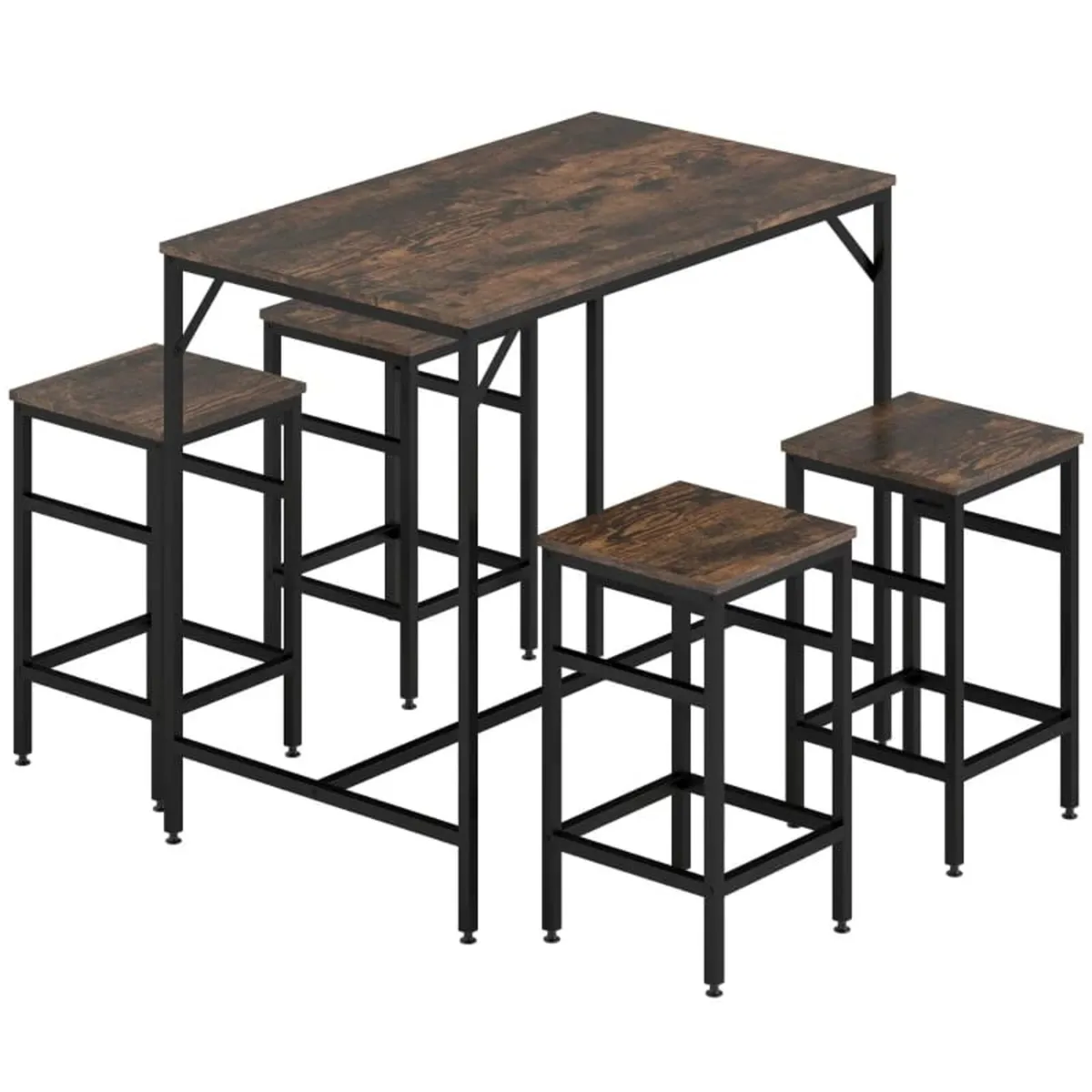Industrial Rectangular Bar Table Set with 4 Stools - Image 1