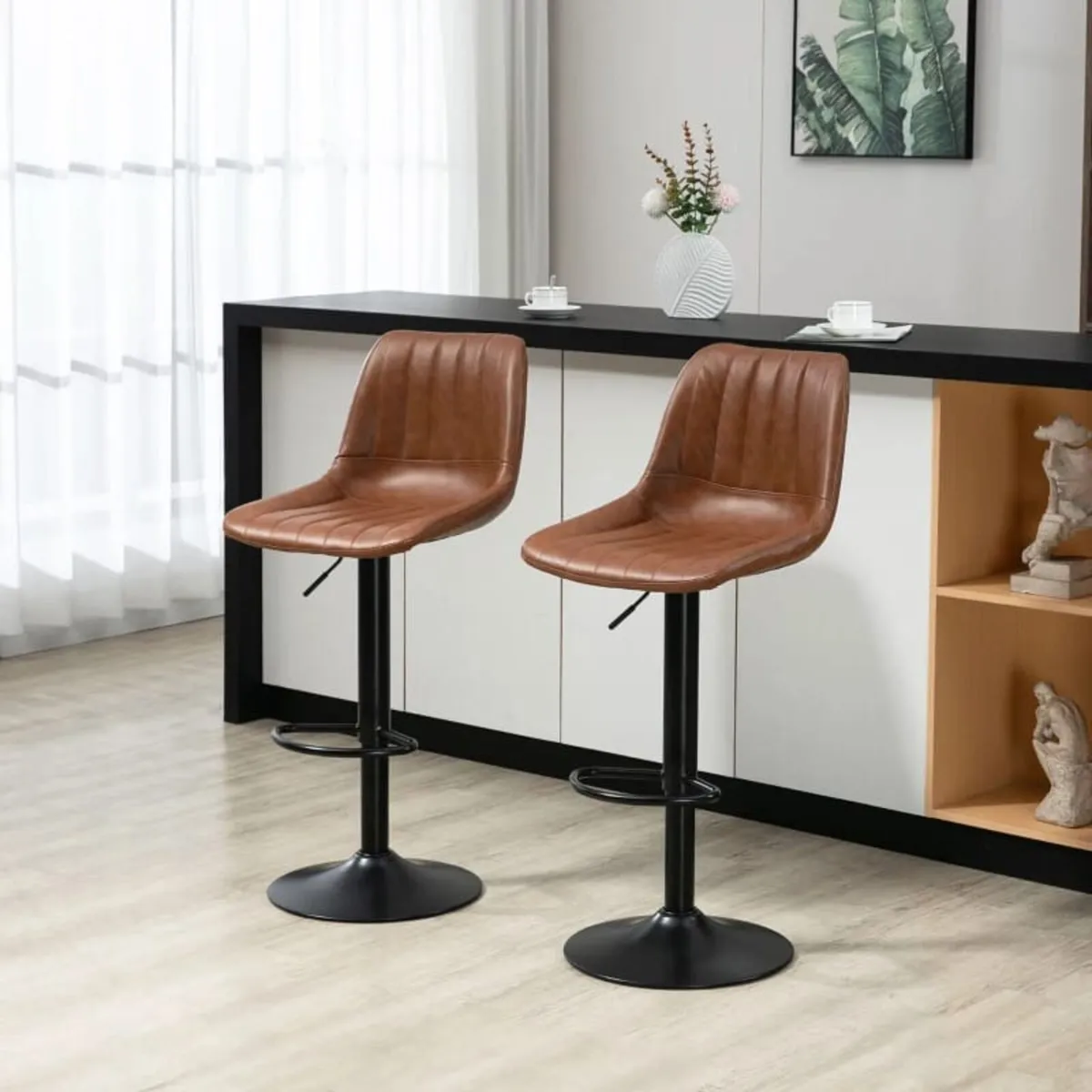 Retro-style 2-Pack Bar Stools with Footrest, Heigh - Image 2