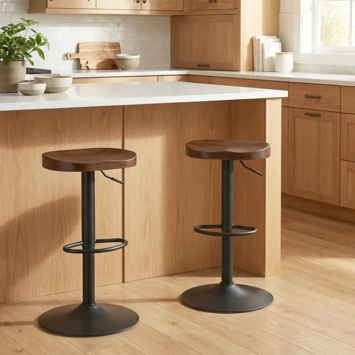 Bar Stool Set of 2, Height-Adjustable Swivel Chair - Image 4