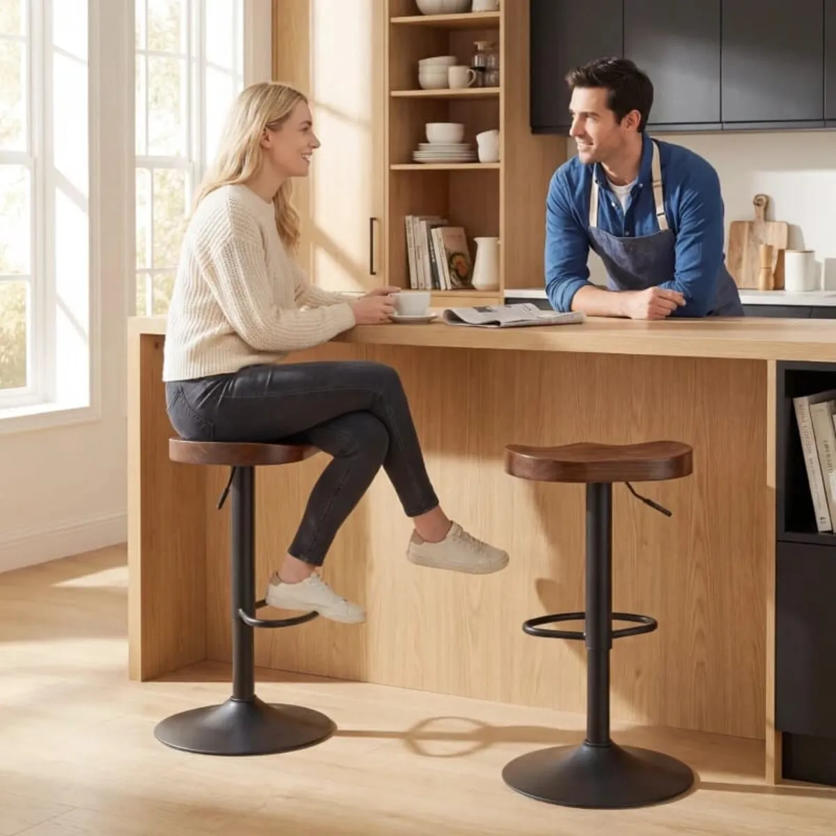 Bar Stool Set of 2, Height-Adjustable Swivel Chair - Image 2