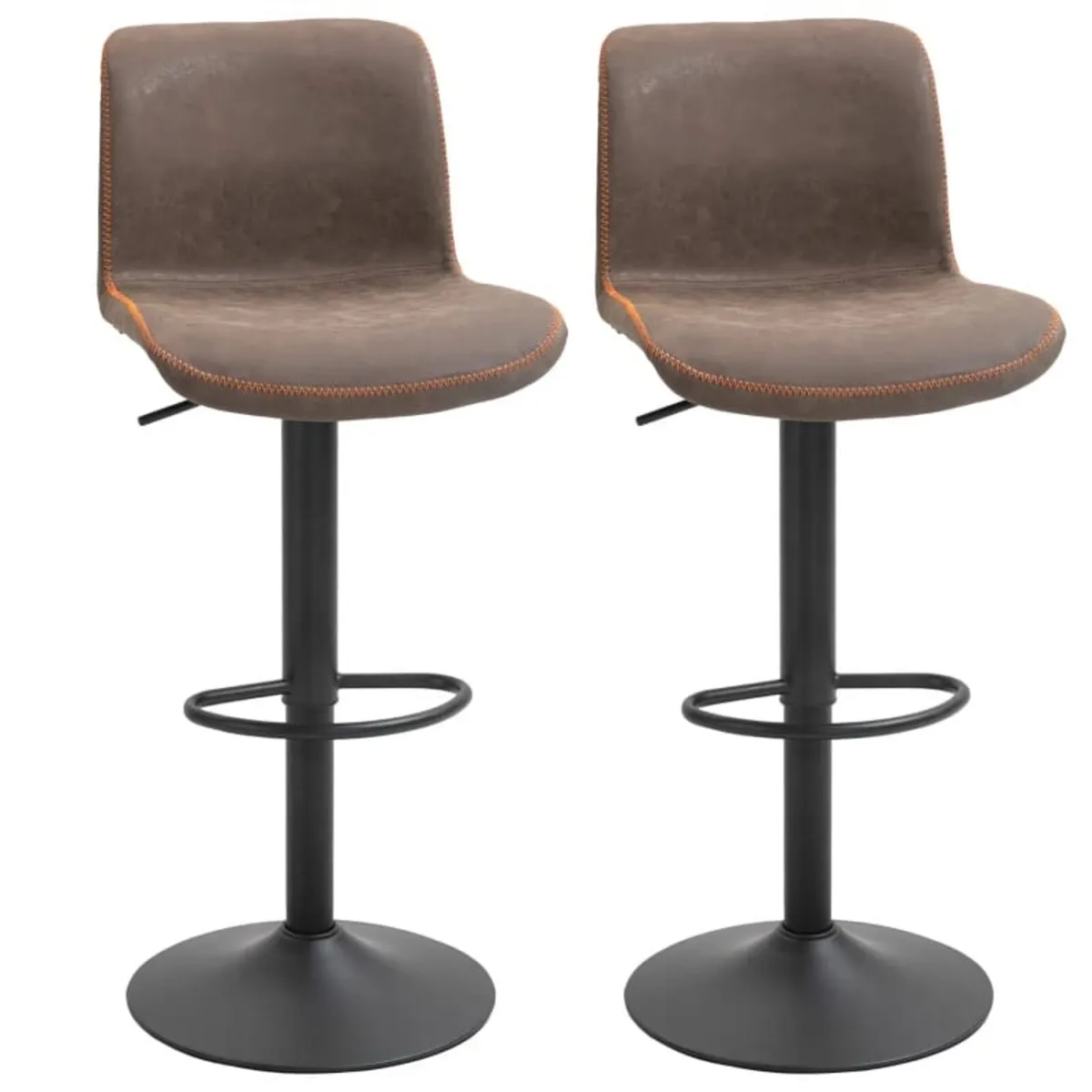 Retro Barstools Set of 2 PU Leather Adjustable Hei - Image 1