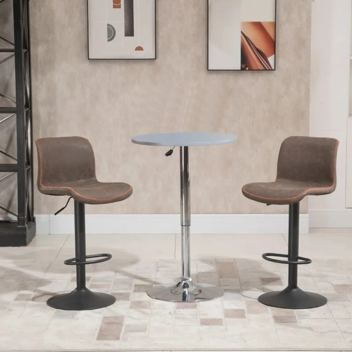 Retro Barstools Set of 2 PU Leather Adjustable Hei - Image 2