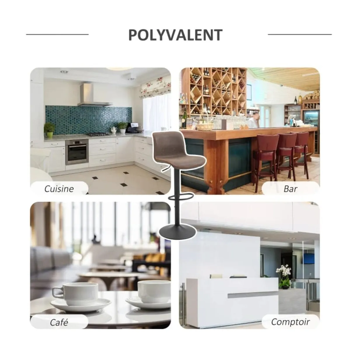 Retro Barstools Set of 2 PU Leather Adjustable Hei - Image 3