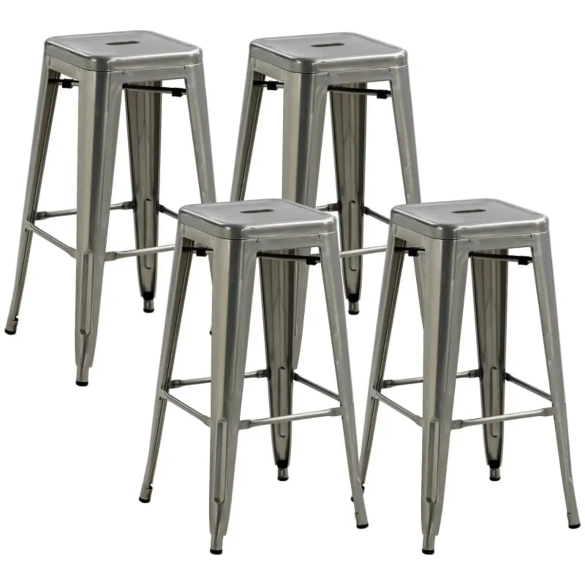 Set of 4 stackable industrial bar stools seat heig - Image 1