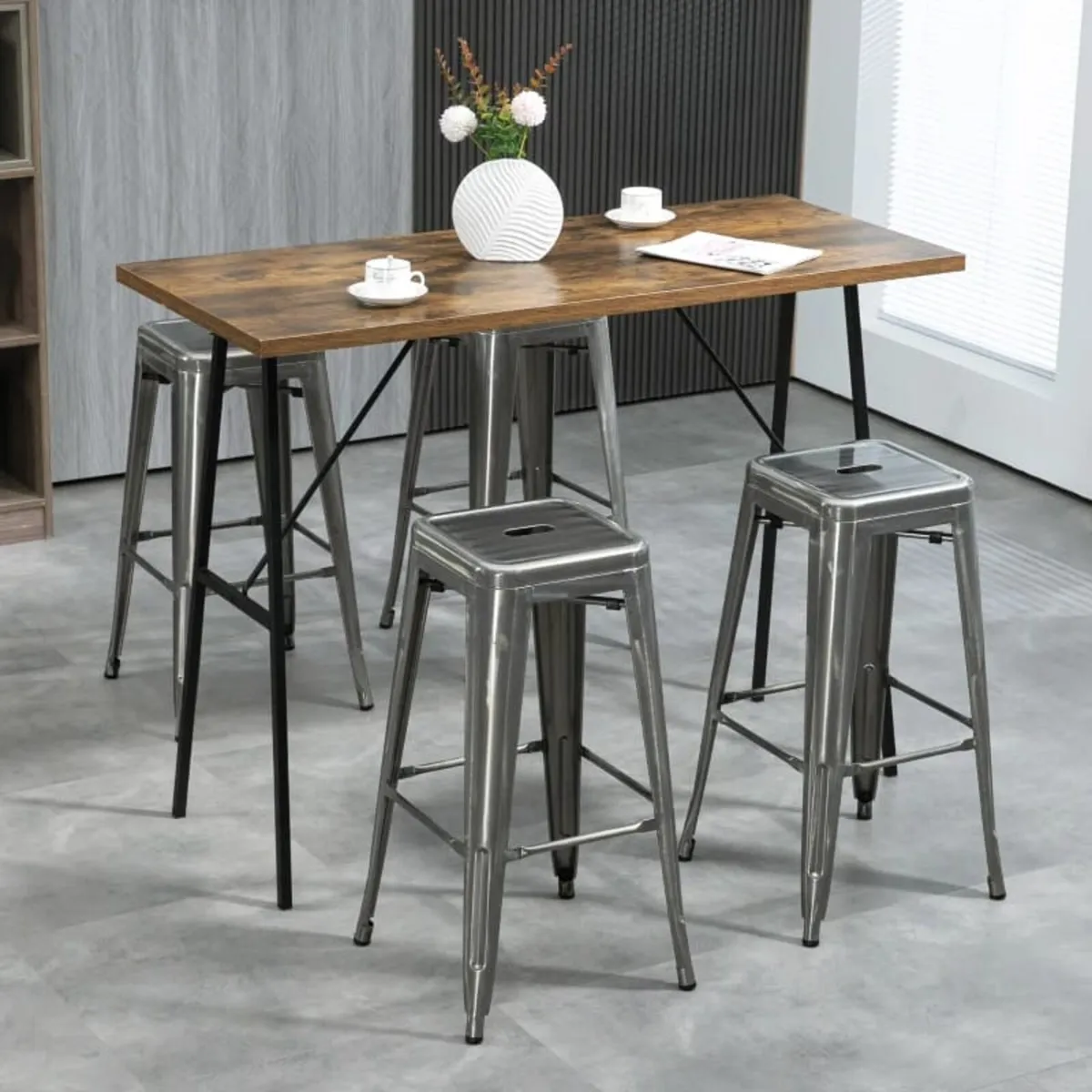 Set of 4 stackable industrial bar stools seat heig - Image 2