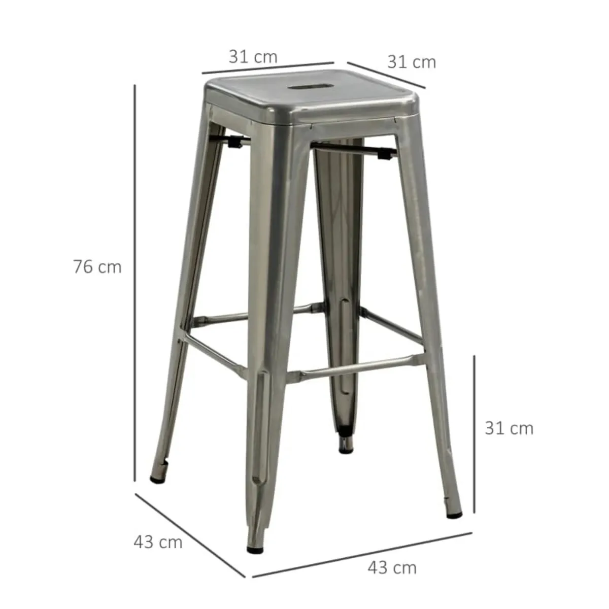 Set of 4 stackable industrial bar stools seat heig - Image 3