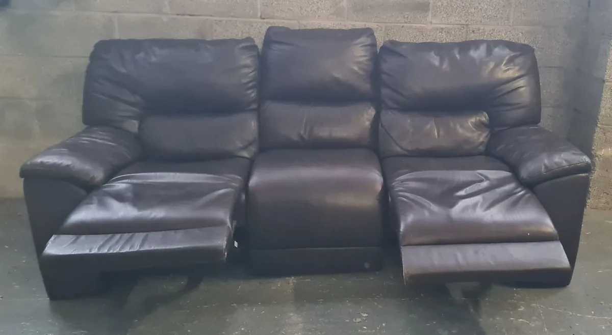 3 Seater Brown Leather Recliner Sofa - Image 2