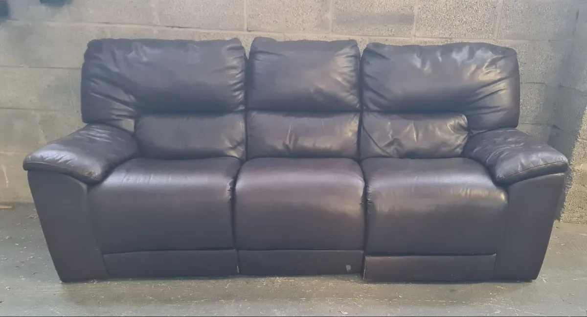 3 Seater Brown Leather Recliner Sofa - Image 3