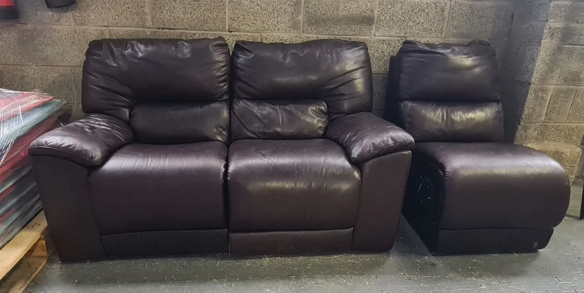 3 Seater Brown Leather Recliner Sofa - Image 1