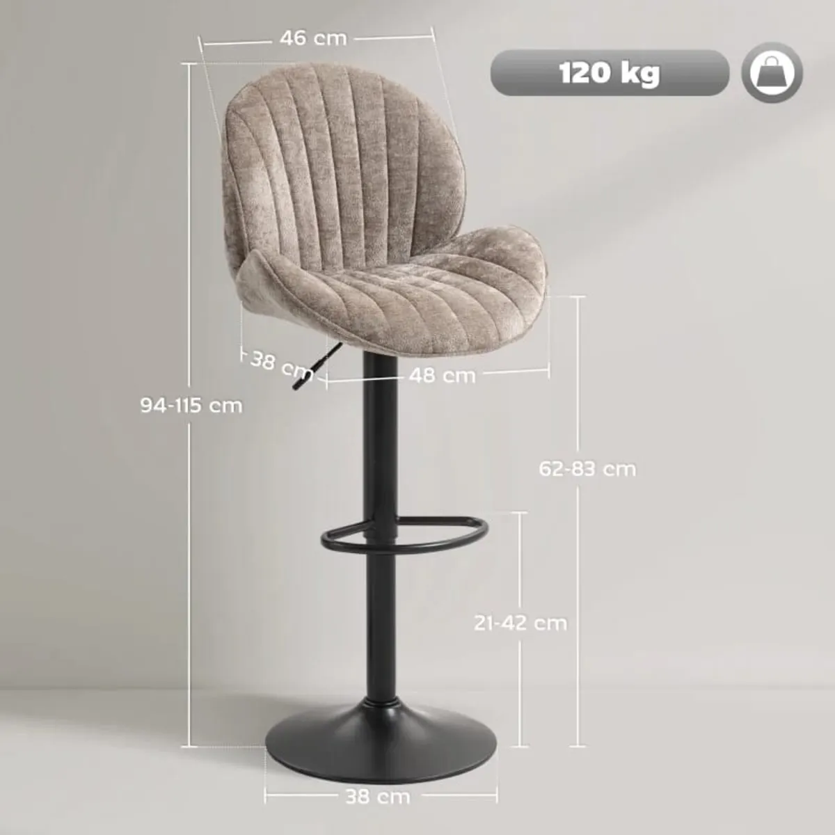 Set of 2 Shell-Shape Bar Stools, Backrest, Height - Image 3