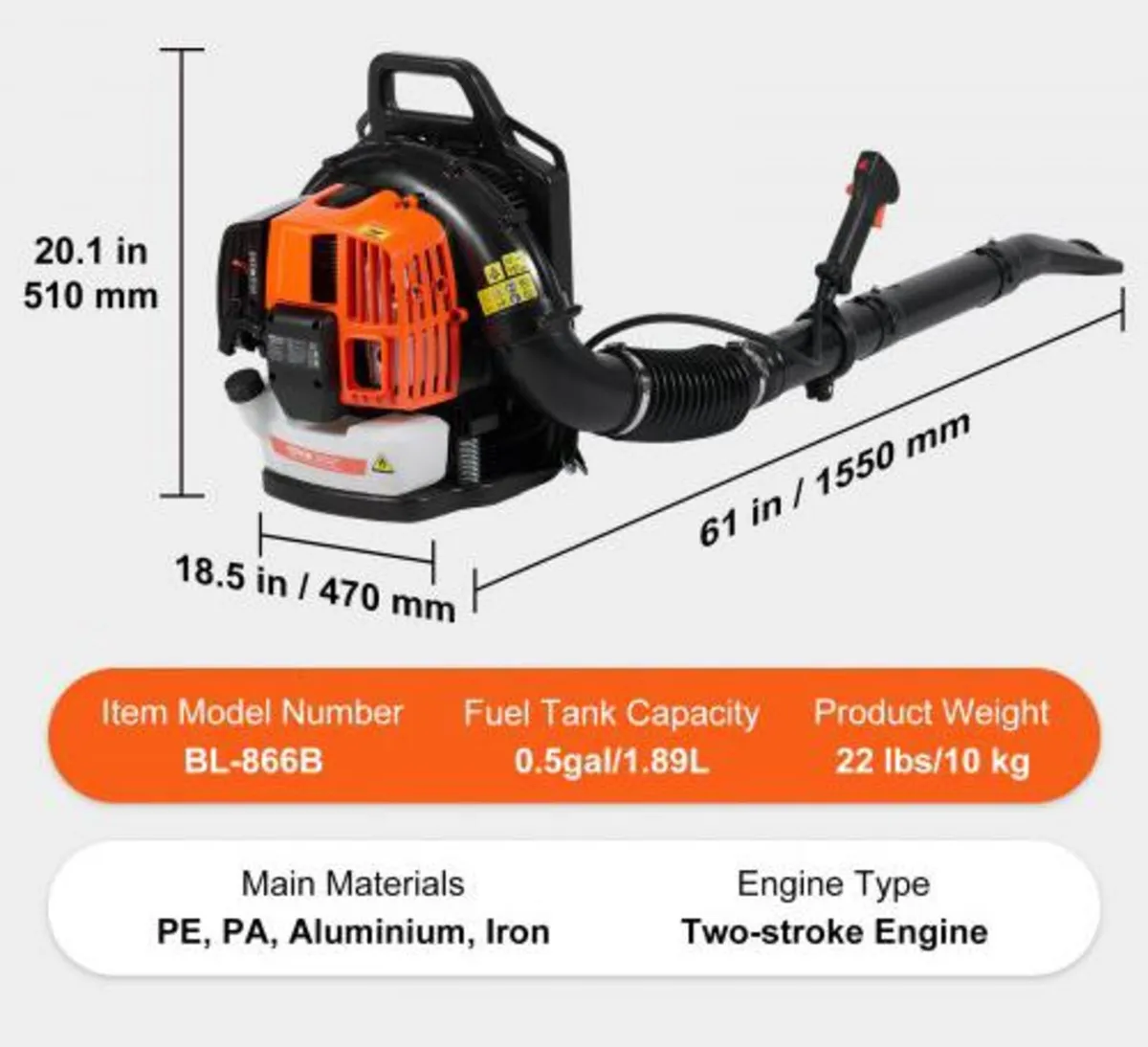 Backpack Leaf Blower, 63CC 2-Cycle Gas Leaf Blower - Image 4