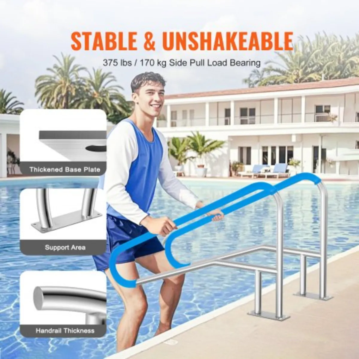 Pool Handrail, 2 PCS 55 x 32 inch Pool Railing, St - Image 2