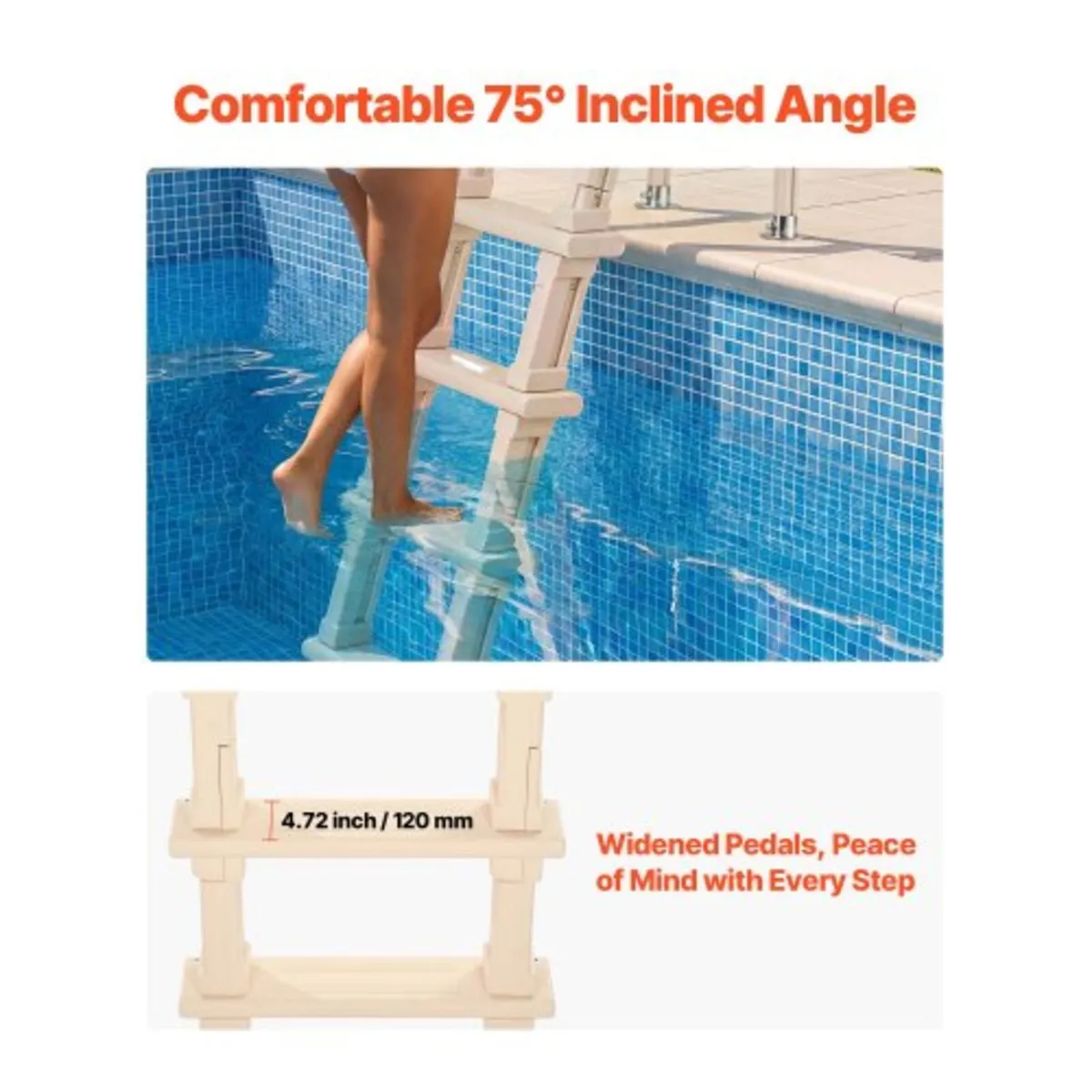 Swimming Pool Ladder, Inclined 5-Step Double Handr - Image 2
