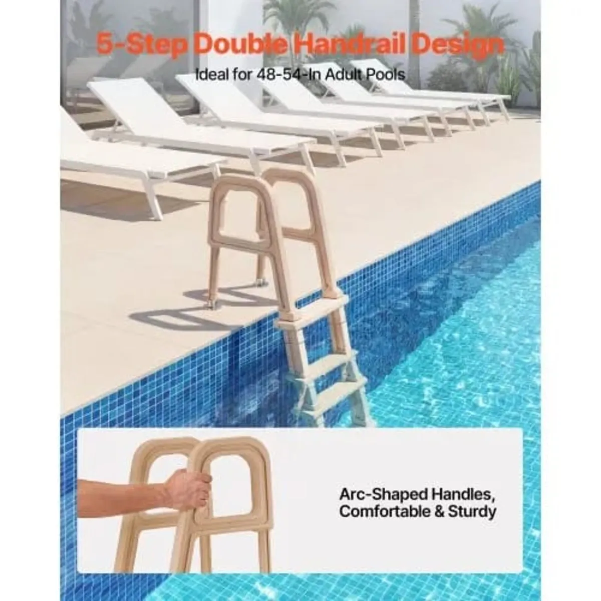 Swimming Pool Ladder, Inclined 5-Step Double Handr - Image 4