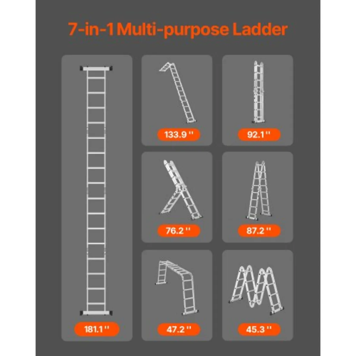 Folding Ladder, 7-in-1 Tall Extension Step Ladder, - Image 3
