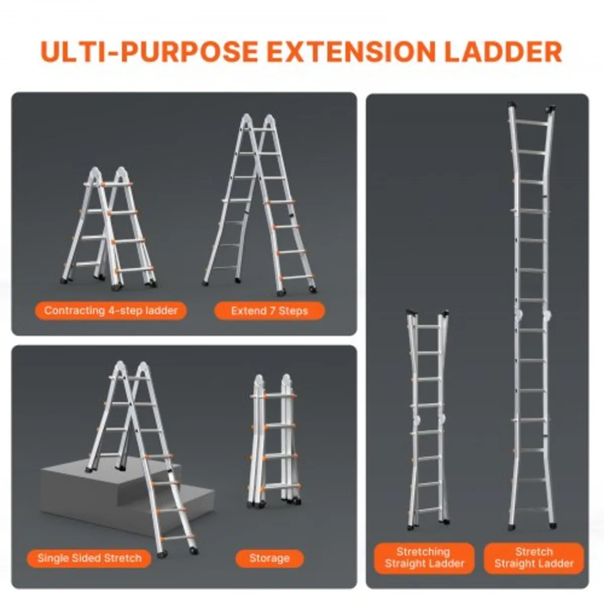 Telescoping Ladder A Frame, 13 FT Compact Aluminum - Image 2