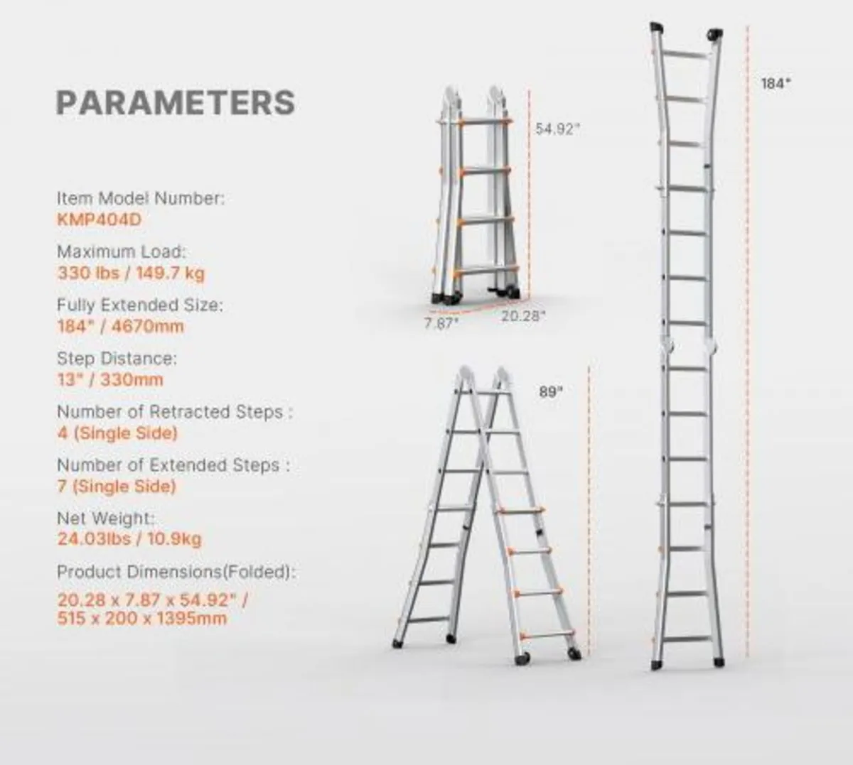 Ladder A Frame, 15.5 FT Compact Aluminum Extension - Image 4