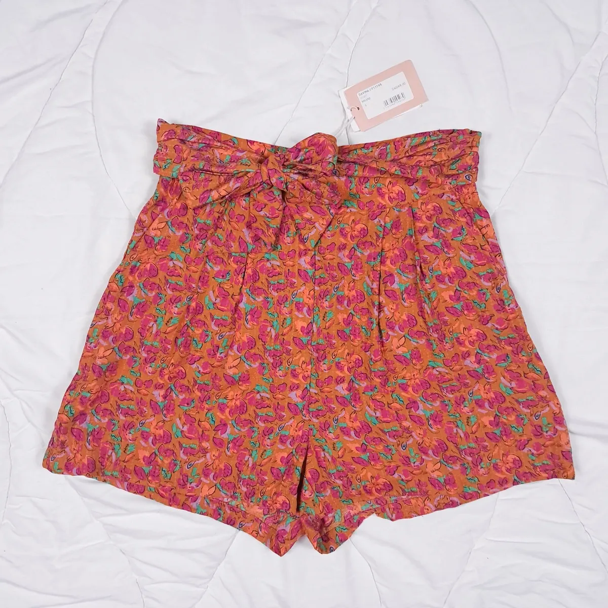 FRNCH Orange Pink Green Floral Shorts Size S - Image 1