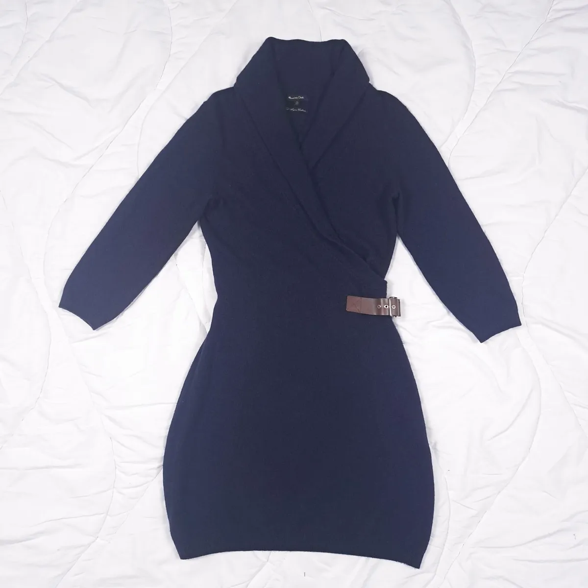Massimo Dutti Navy Blue Shawl Collar Knit Dress M - Image 1