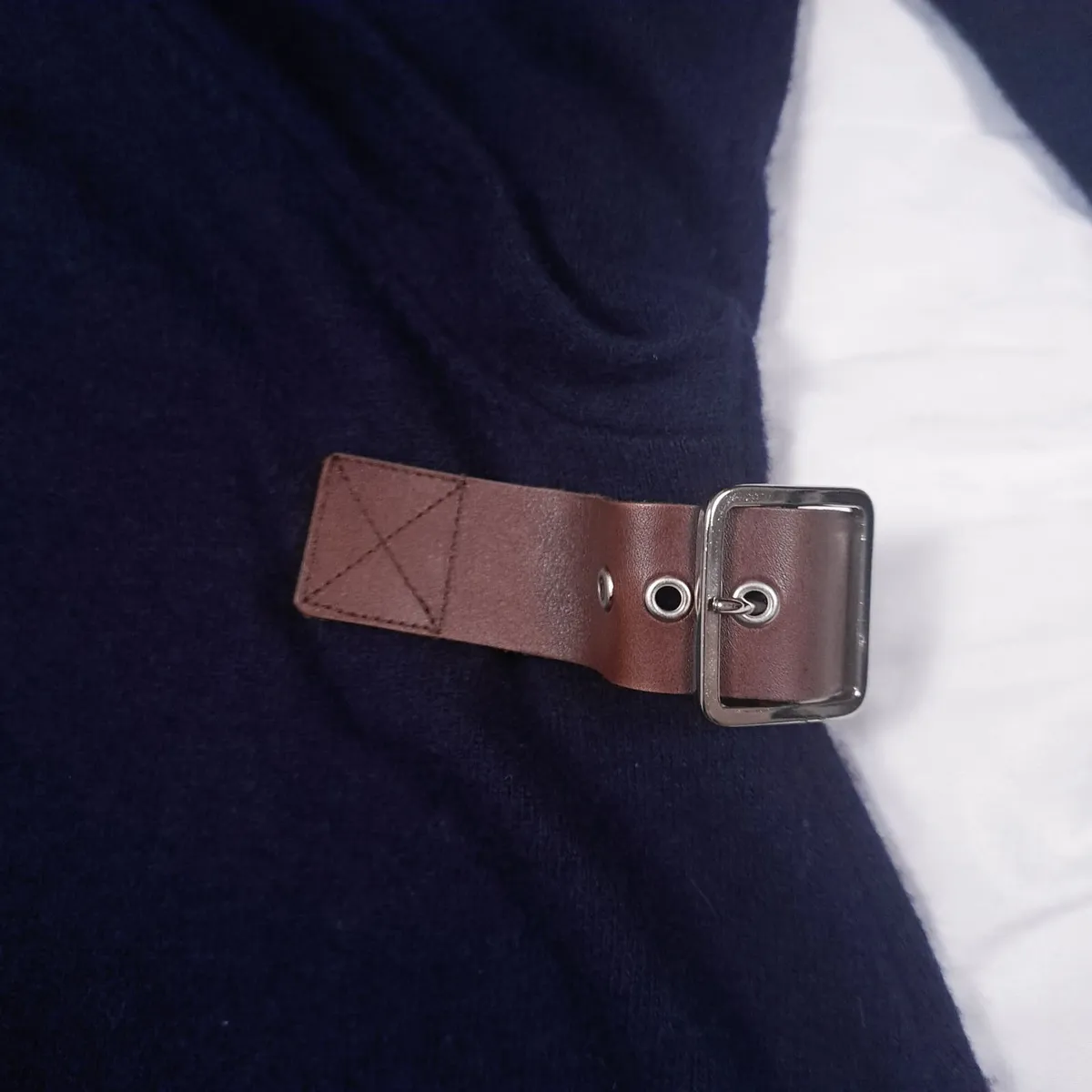 Massimo Dutti Navy Blue Shawl Collar Knit Dress M - Image 3