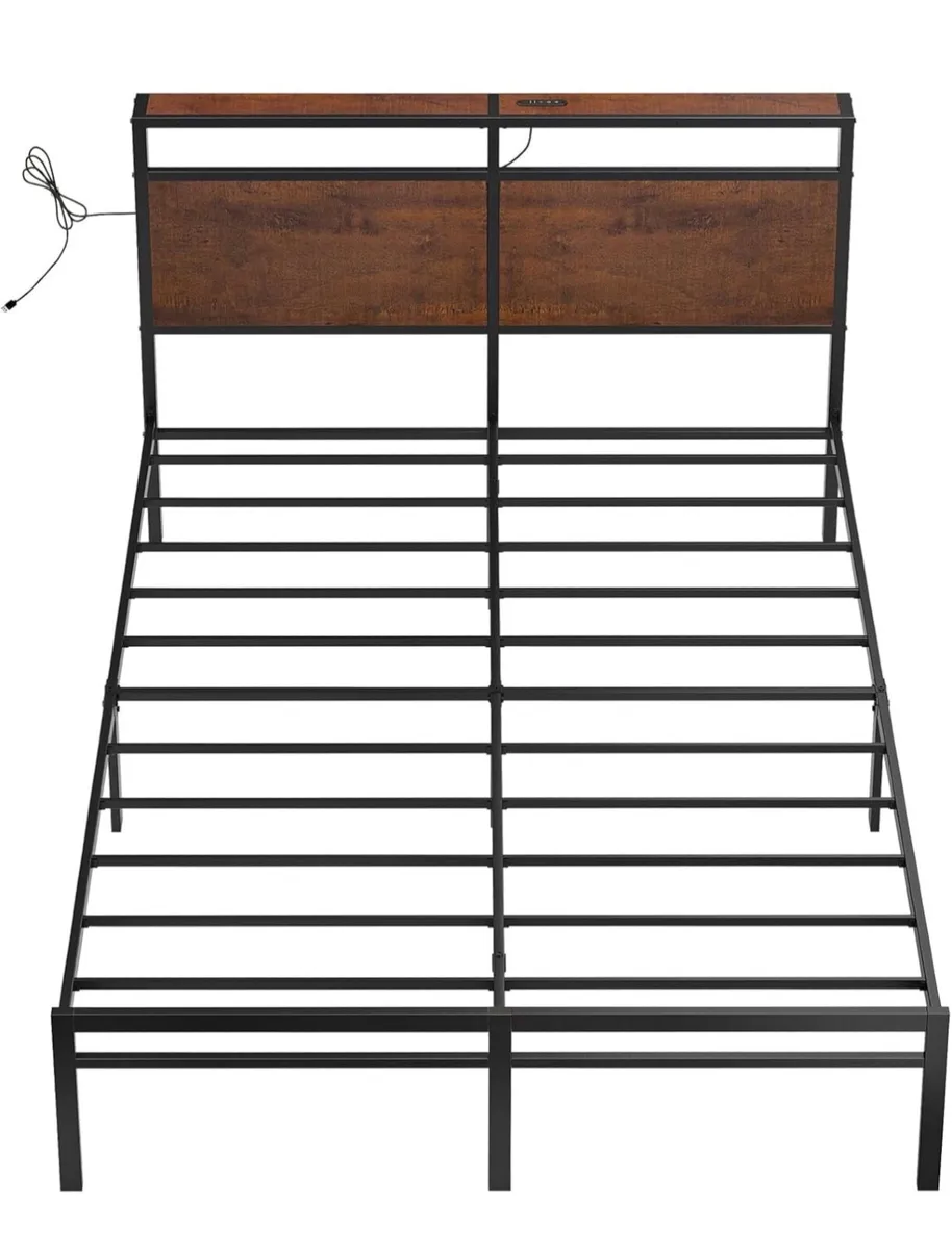 LED Lights, Metal Double Bed Frame with Charging - Image 2