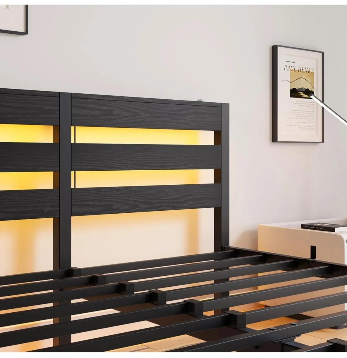 5ft King Bed Frame with Charging Station and LED L - Image 3