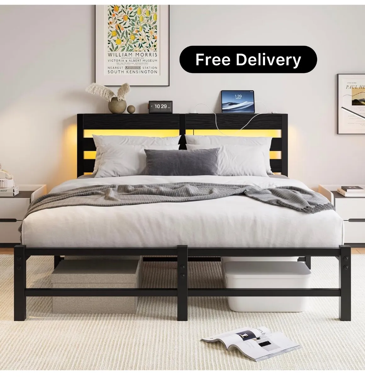 5ft King Bed Frame with Charging Station and LED L - Image 1