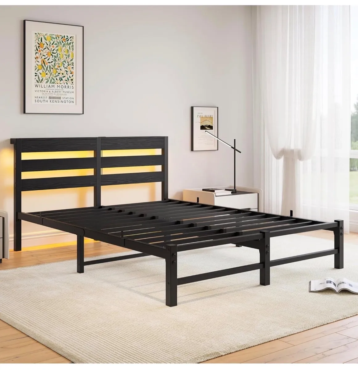 5ft King Bed Frame with Charging Station and LED L - Image 2