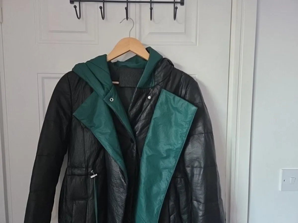 Black/Green Leather Coat - Image 2