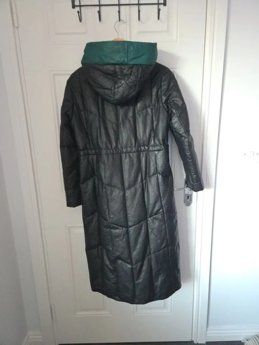 Black/Green Leather Coat - Image 4