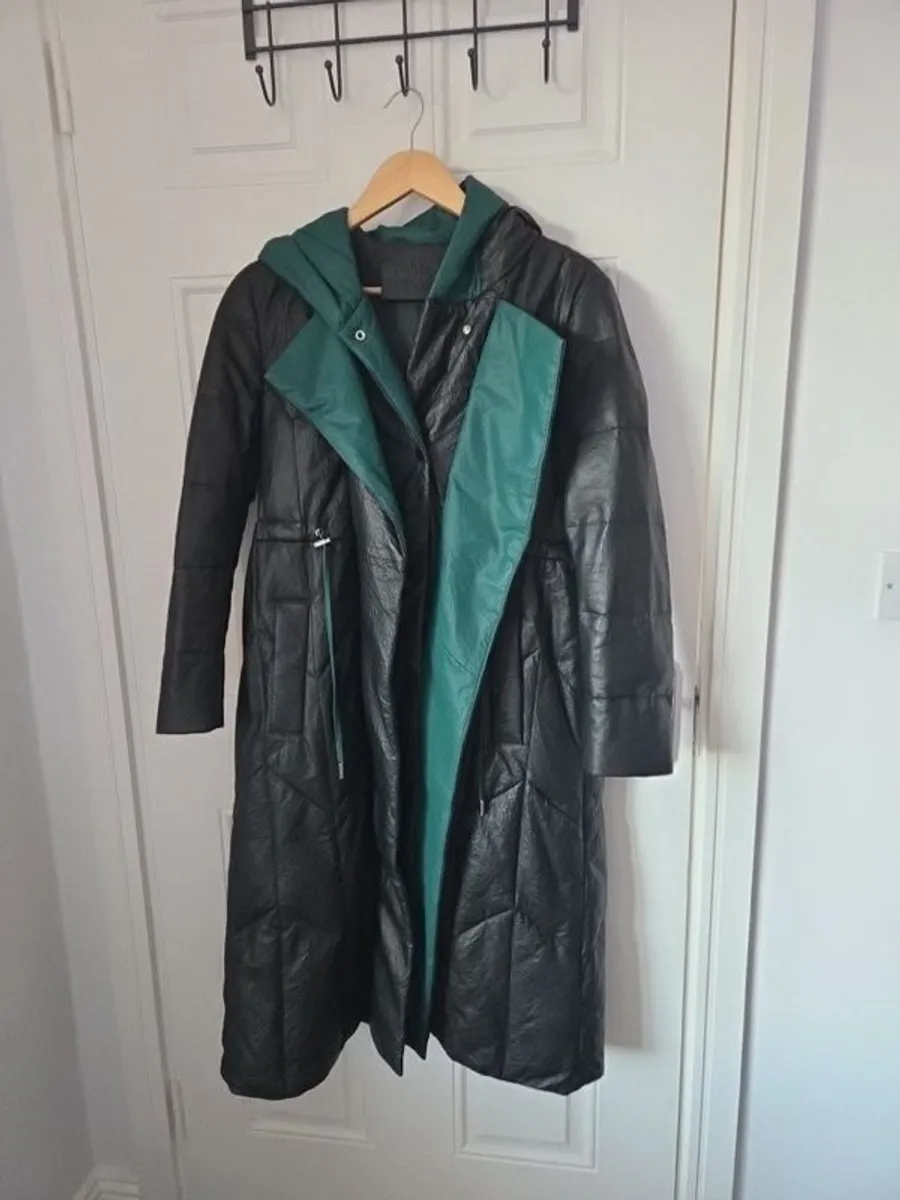 Black/Green Leather Coat - Image 1