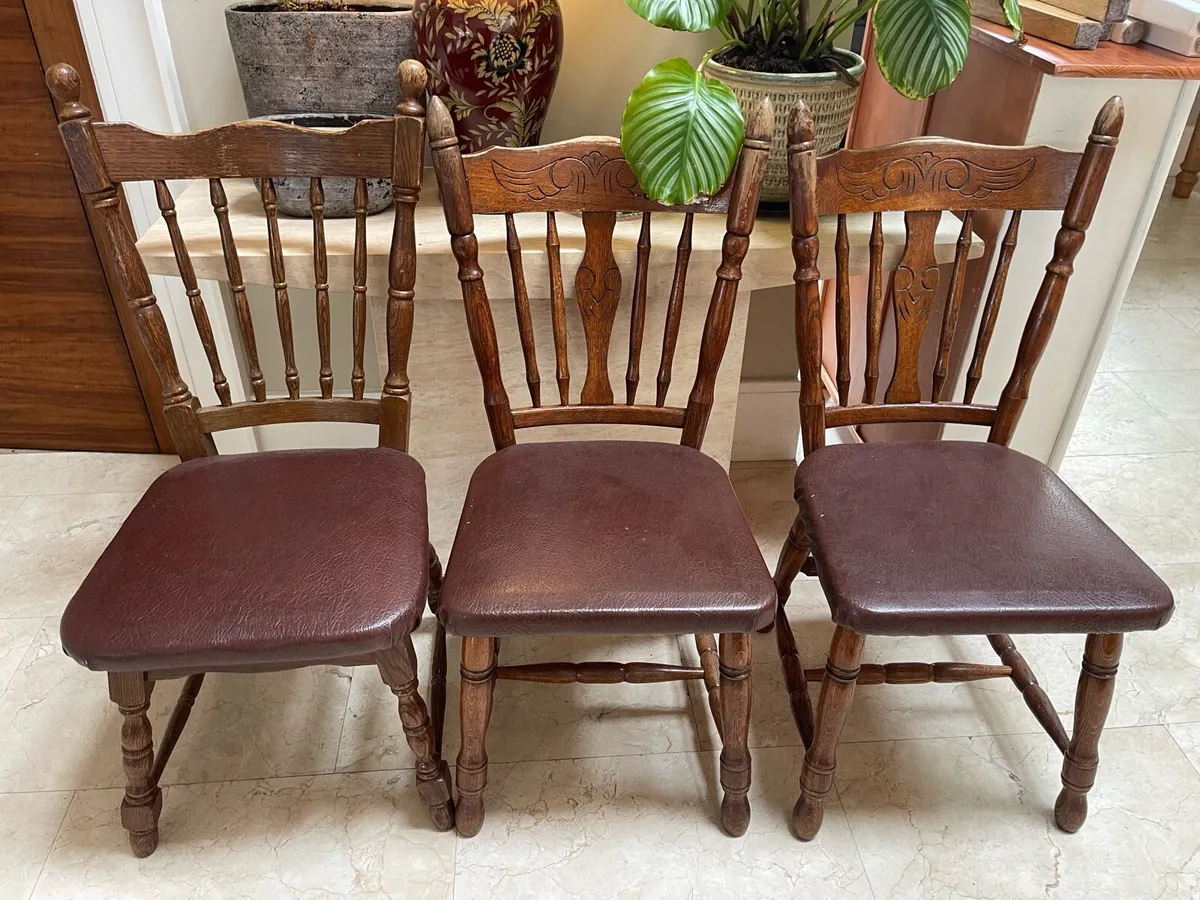 3 x Genuine Leather Kitchen Dining Chairs -Deliver