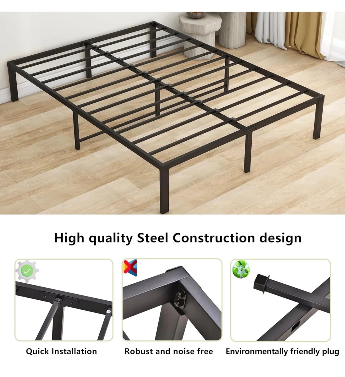 King Size Bed Frame, 36cm High Metal Platform Bed - Image 2