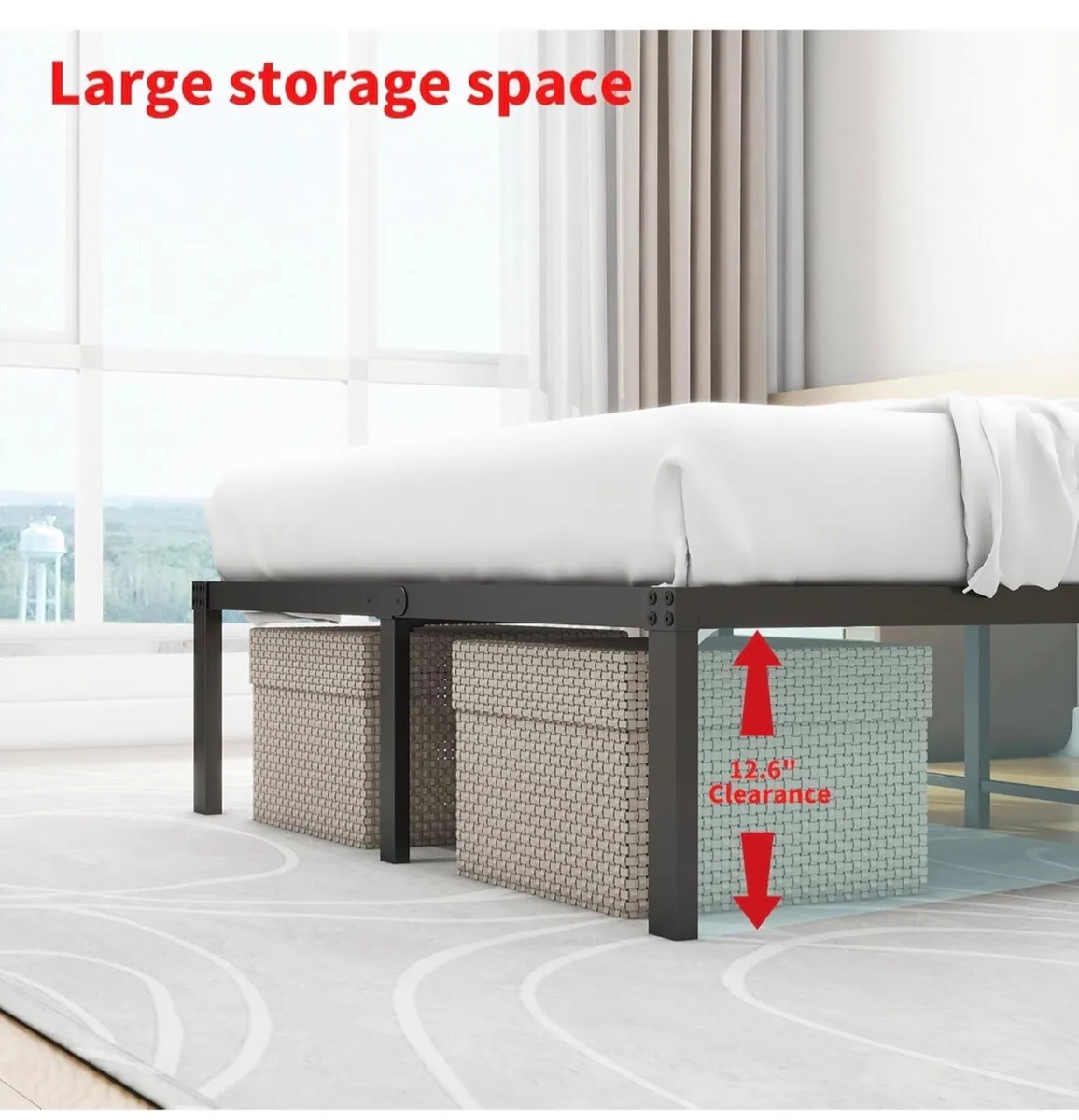 King Size Bed Frame, 36cm High Metal Platform Bed - Image 3