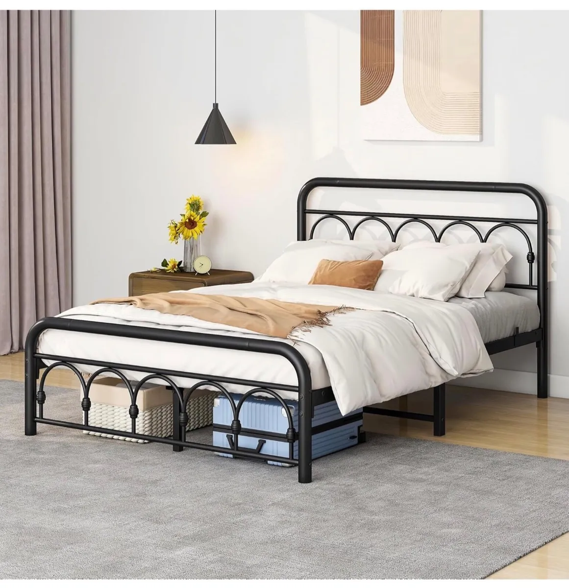 4ft6 Double Bed Frame with High Headboard and Foot - Image 1