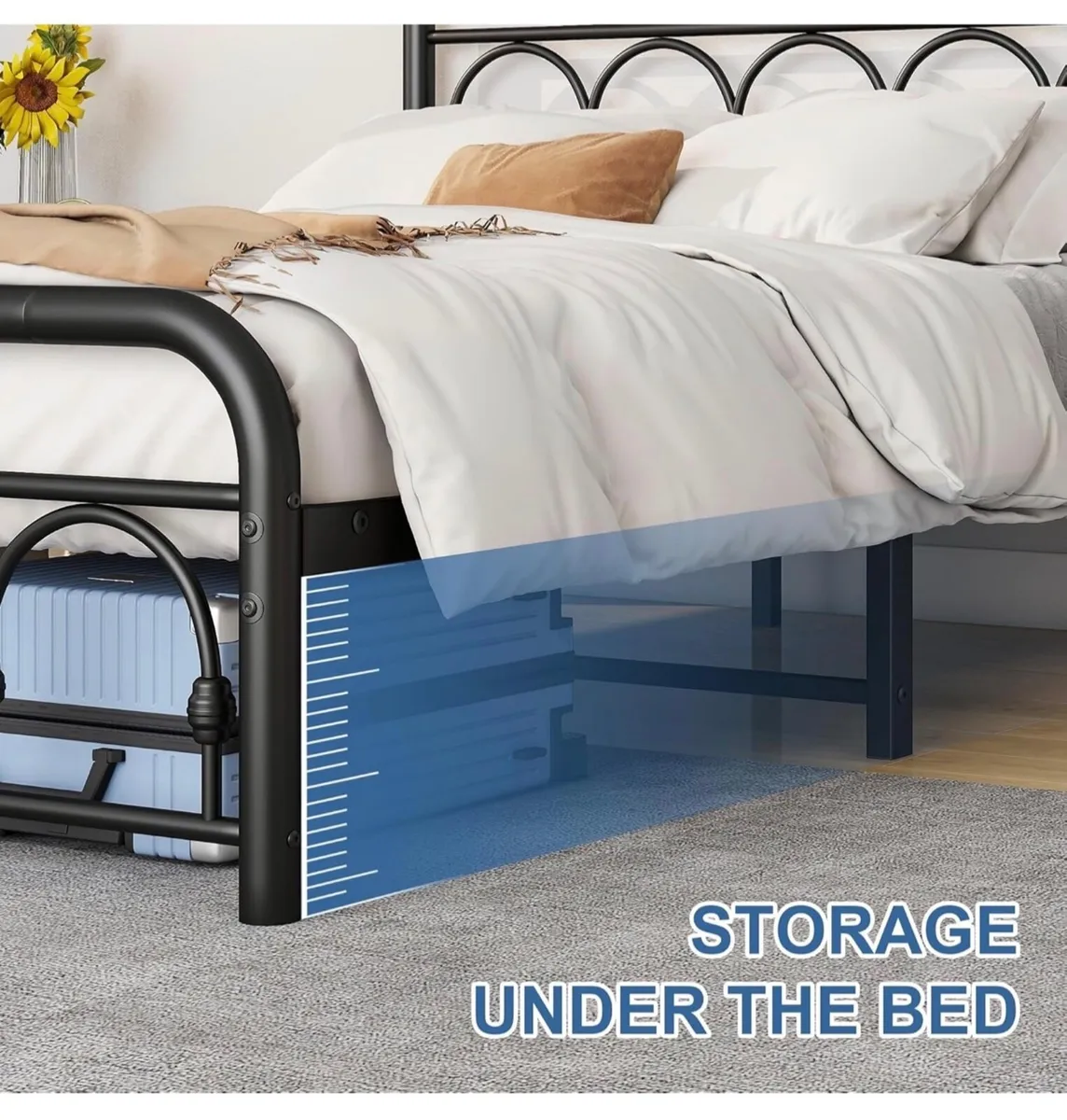 4ft6 Double Bed Frame with High Headboard and Foot - Image 4