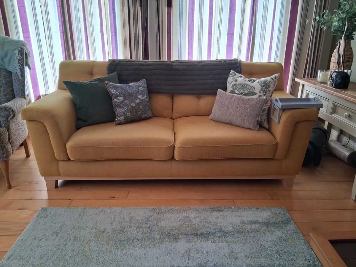 Two 3 seater couches and foot stool - Image 1