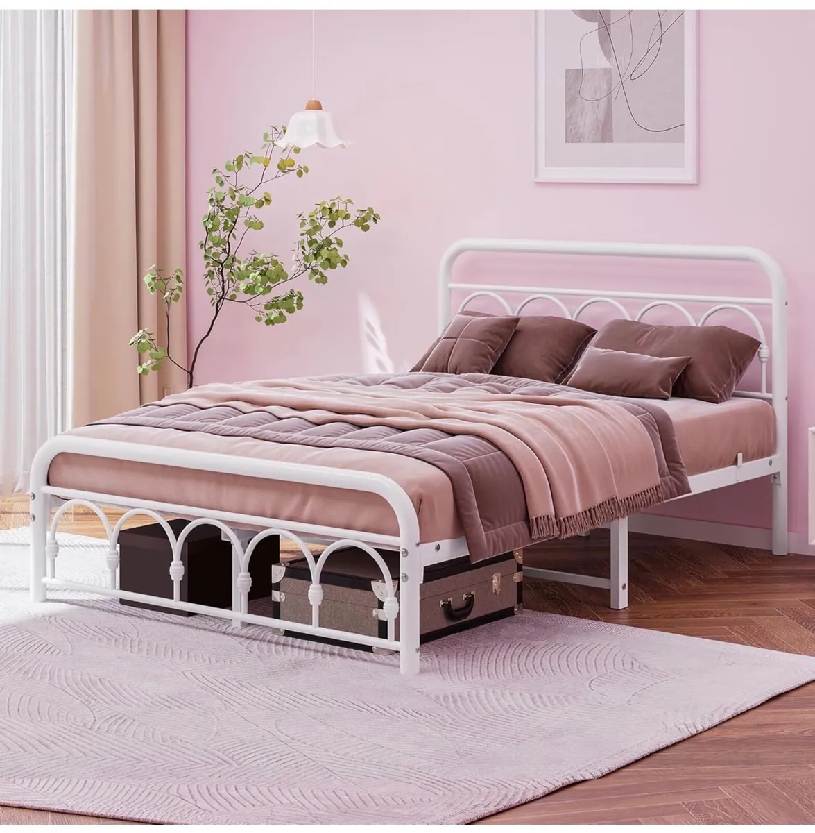 4ft6 Double Bed Frame with High Headboard and Foot - Image 1