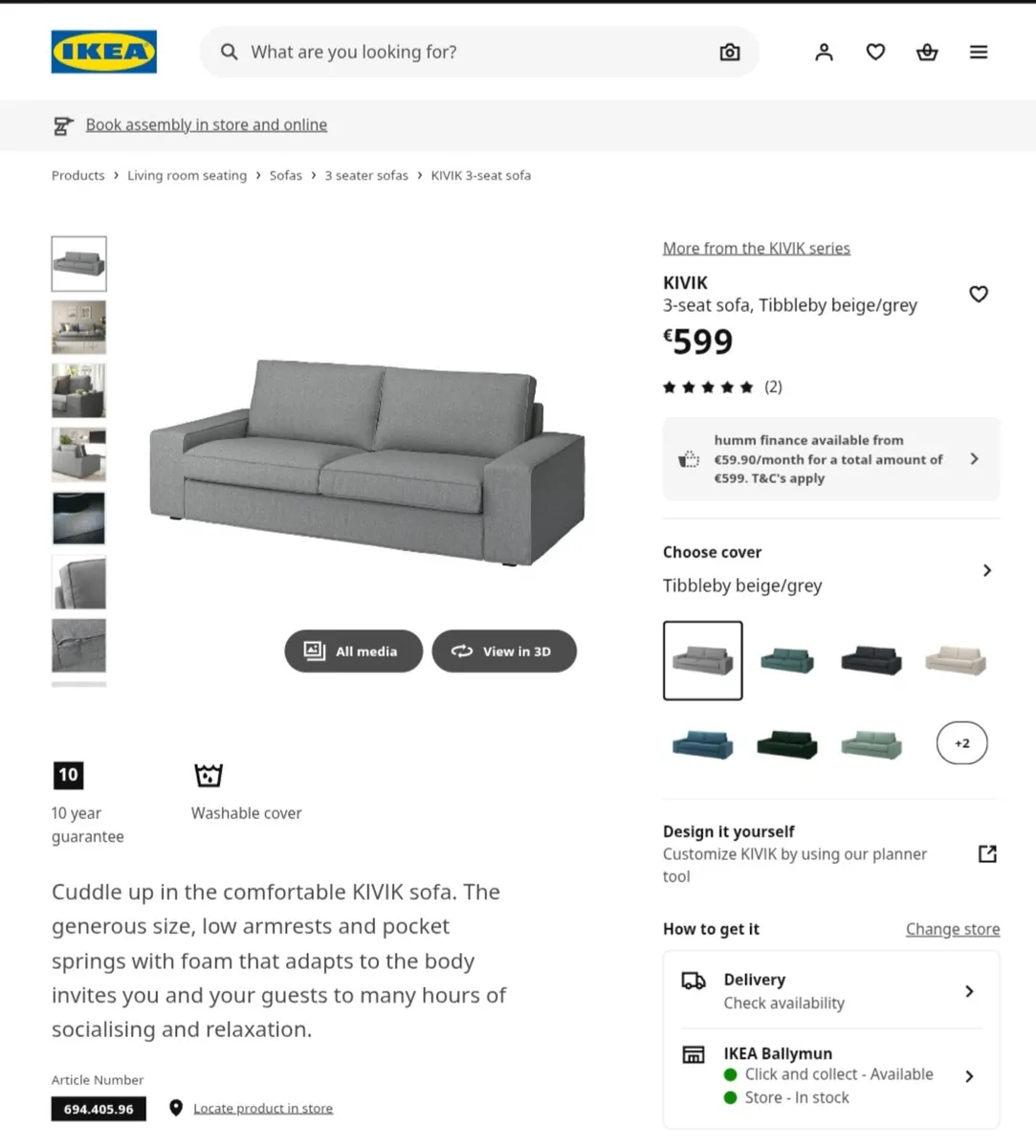 Sofa Set 2 & 3 Seater Grey Excellent Condition - Image 2