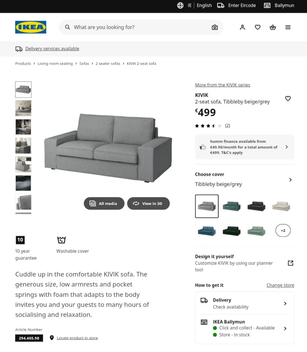 Sofa Set 2 & 3 Seater Grey Excellent Condition - Image 3