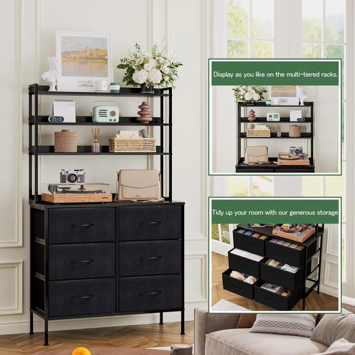 Chest of Drawers Fabric Dresser with 6 Tall Open - Image 3