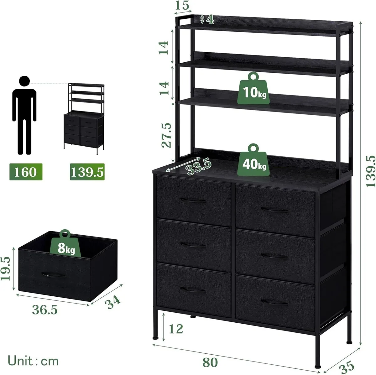 Chest of Drawers Fabric Dresser with 6 Tall Open - Image 2
