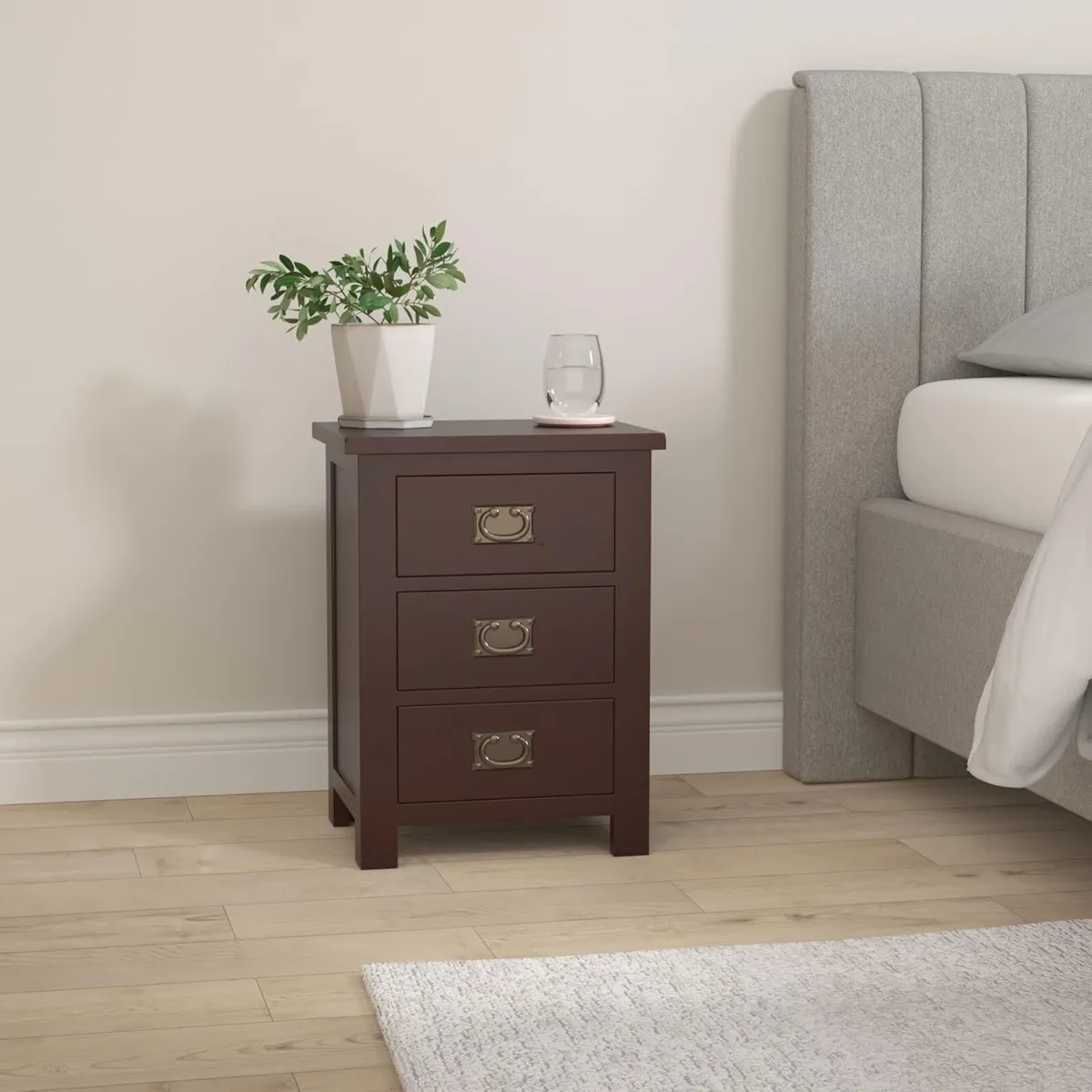 OAK Bedside Table 3 Drawers Walnut NC Paint - Image 2