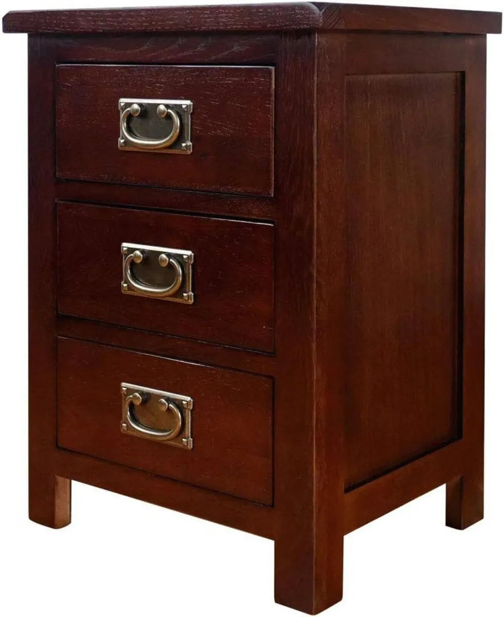 OAK Bedside Table 3 Drawers Walnut NC Paint - Image 1