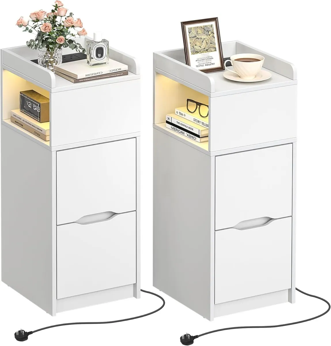 Narrow Bedside Table set of 2 with Sensor LED - Image 1