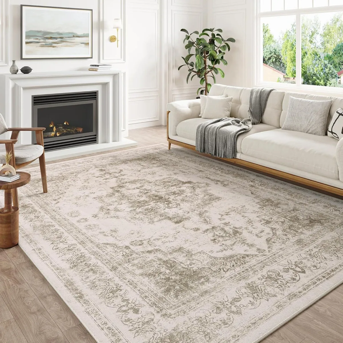 Vintage Beige Rugs Living Room Washable Non Slip - Image 1